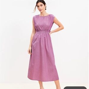 Loft pink striped poplin dress